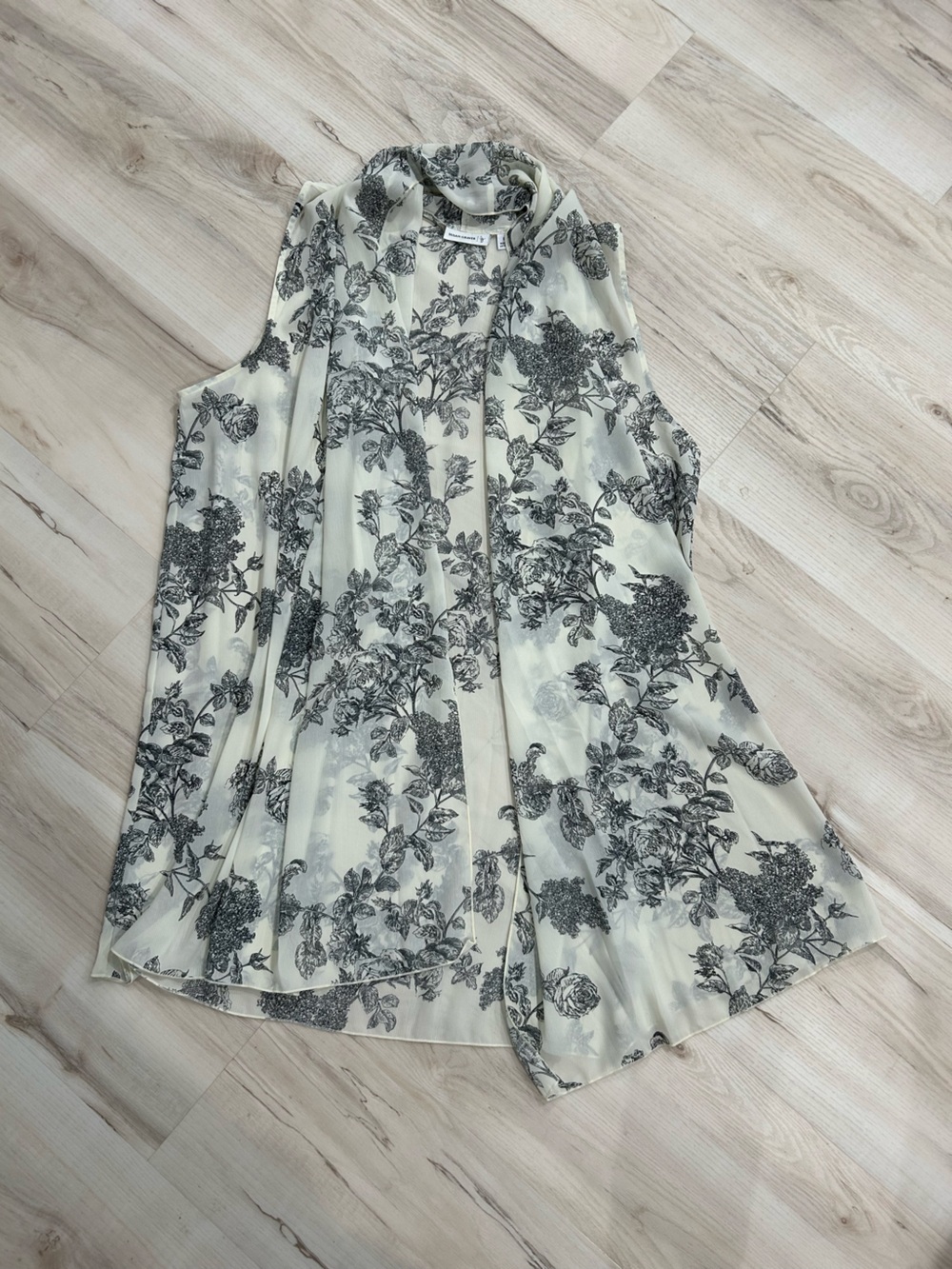 Susan Graver Cream Sleeveless Floral Draped Camisole with Black Print